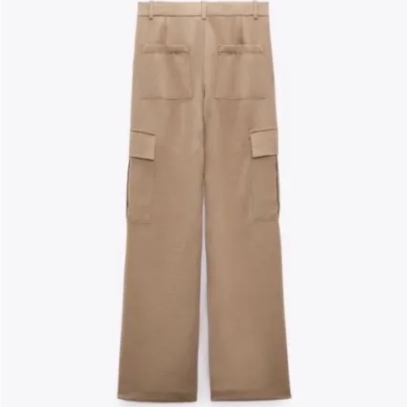 NWT Zara LARGE Satin Effect High Waisted Cargo Pants Sand Light Brown - Picture 11 of 15